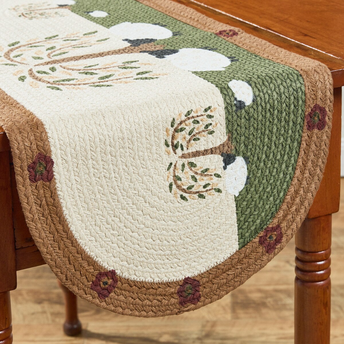 Willow And Sheep Printed Braided Table Runner 36"L