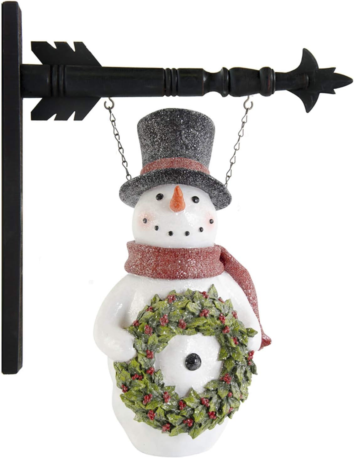 15.5 Inch Glittered Resin LED Snowman w/Wreath:  Figurine Only