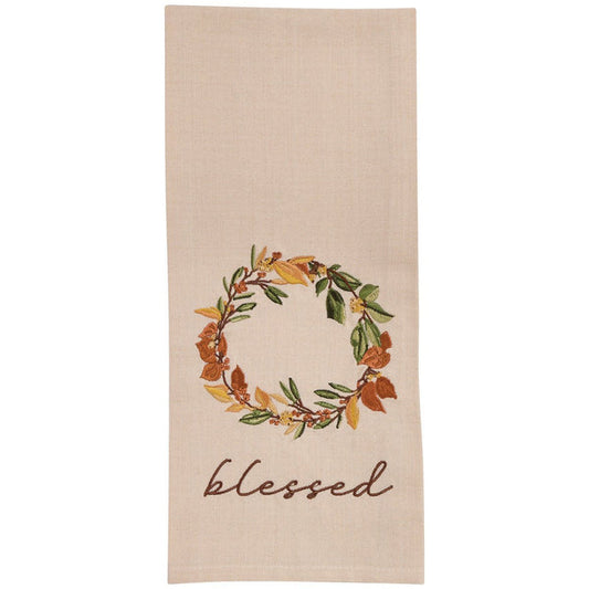 Elderberry Wreath Embroidered Dishtowel