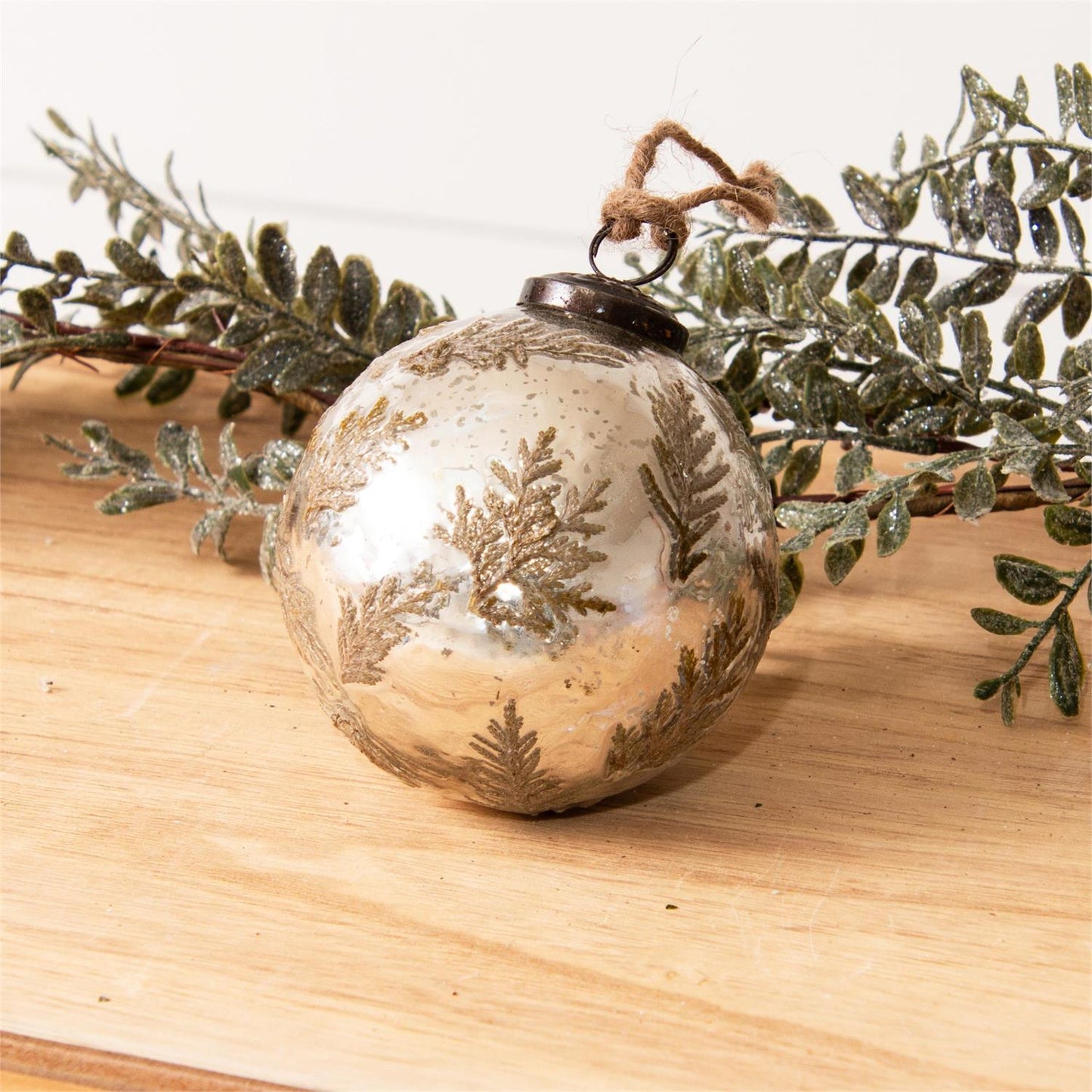 Ornaments - Antiqued Silver With Embedded Leaves