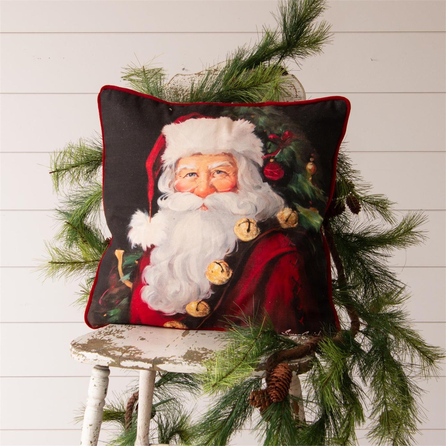 Pillow - Classic Santa, Red Velvet On Reverse Side