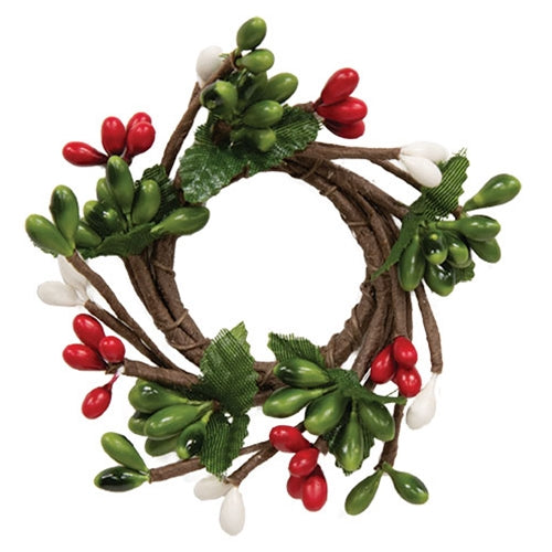 Mini Pip Berry Taper Candle Ring, Holiday Combo 1 inch diameter