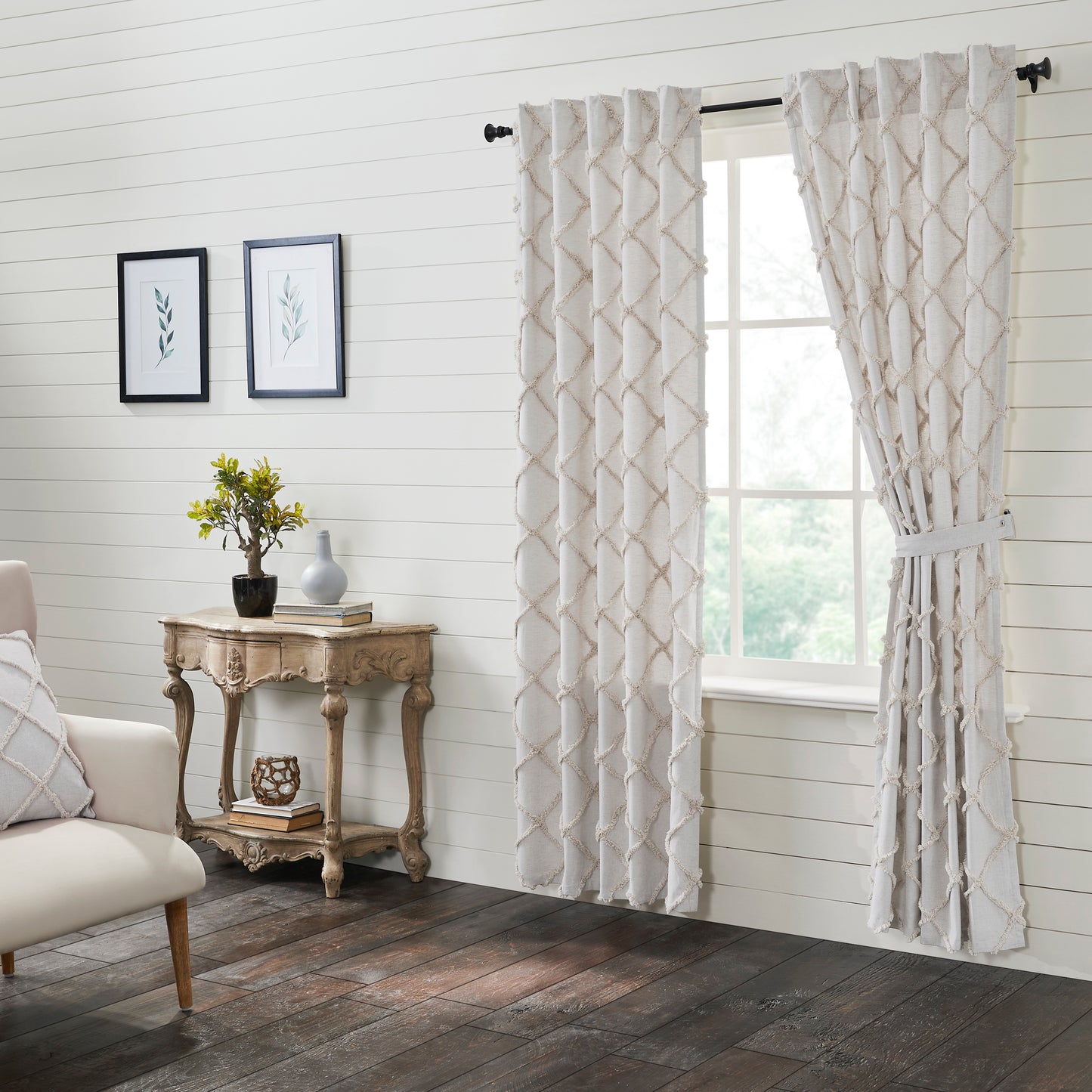 Frayed Lattice Oatmeal Pane 84" Curtain Panels