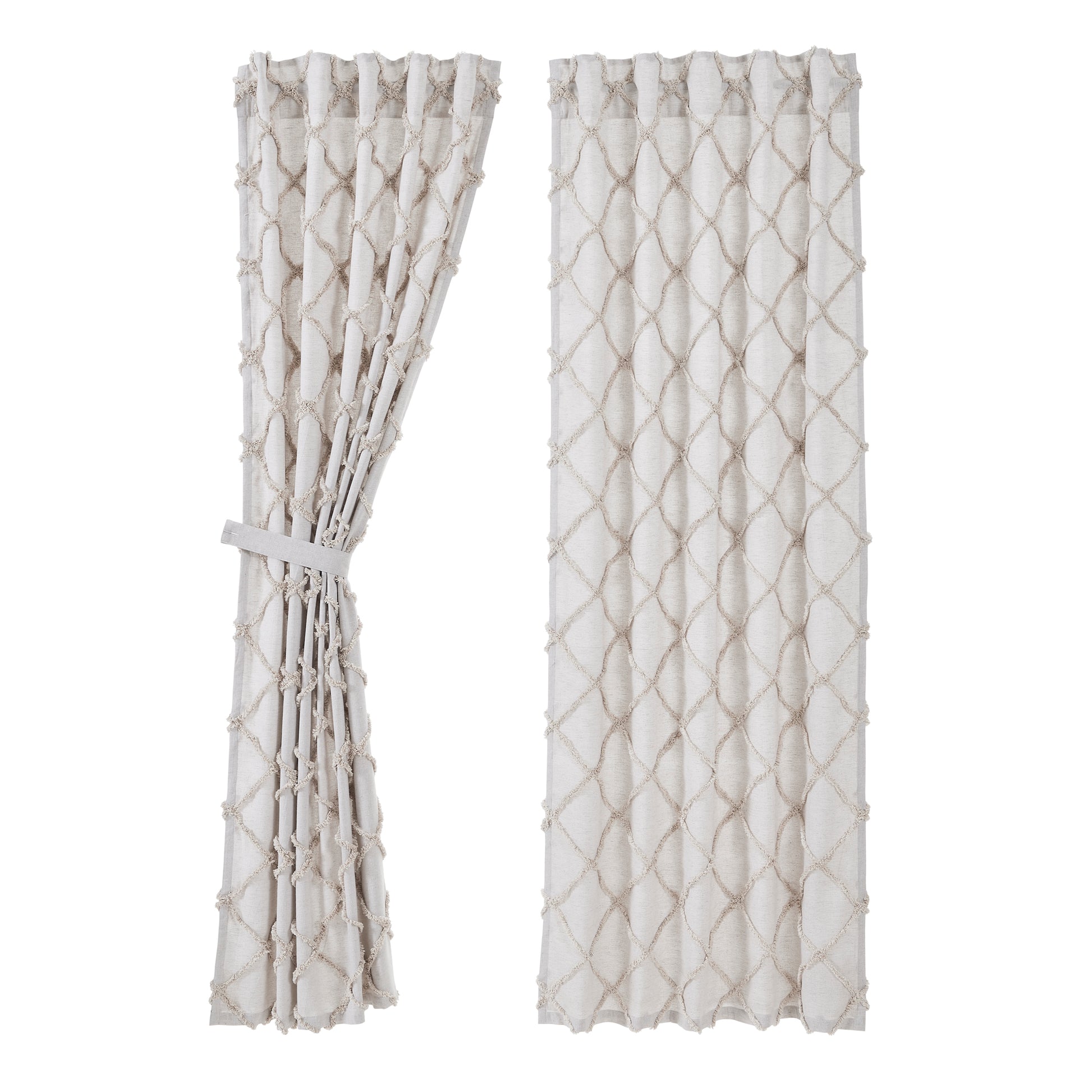 Frayed Lattice Oatmeal Pane 84" Curtain Panels