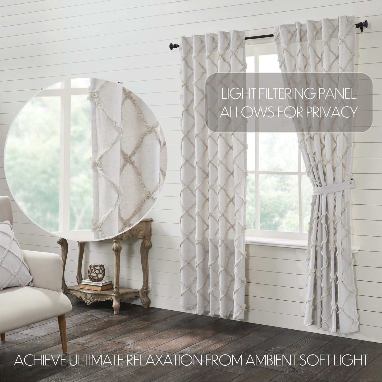 Frayed Lattice Oatmeal Pane 84" Curtain Panels