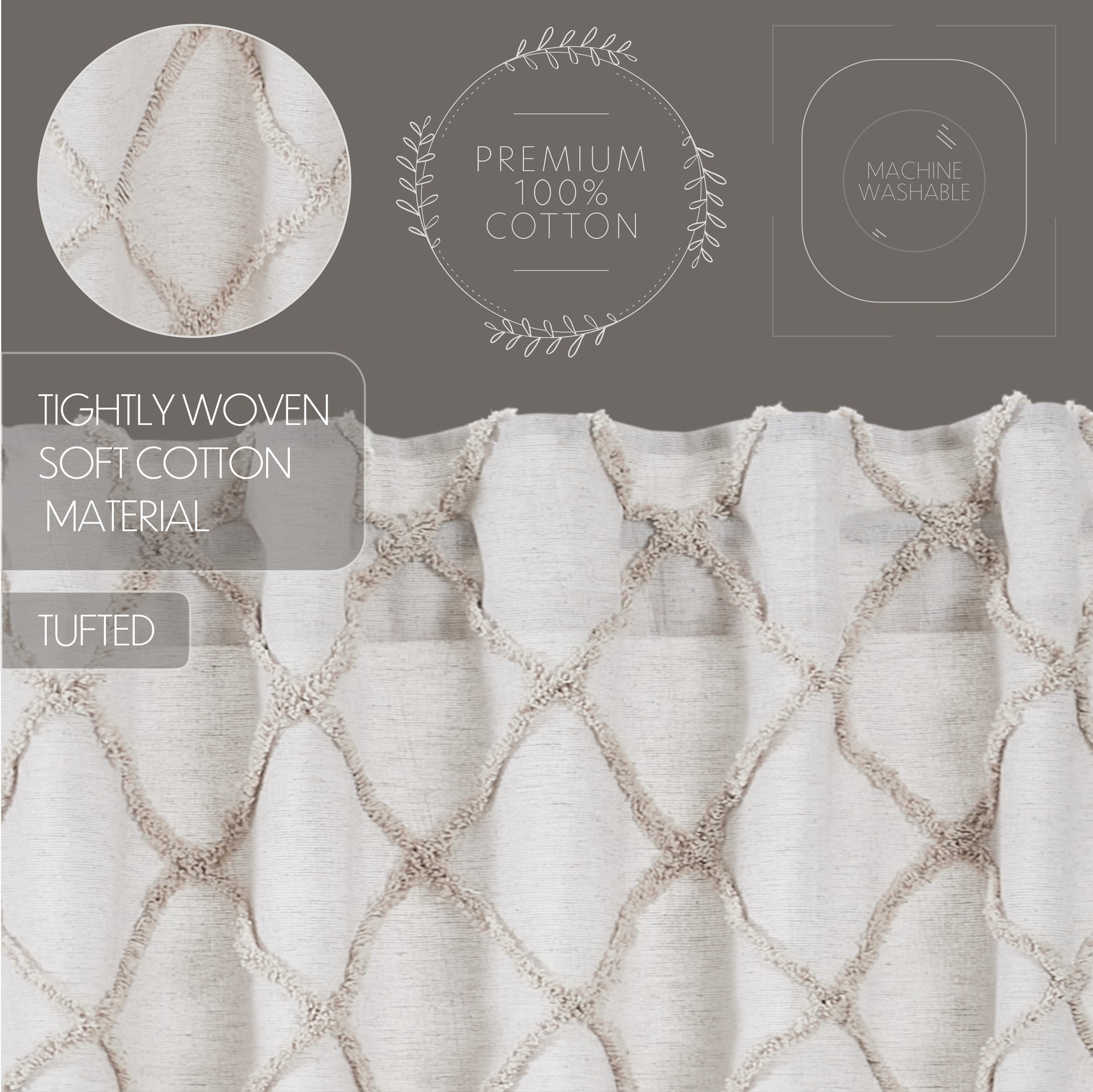 Frayed Lattice Oatmeal Pane 84" Curtain Panels