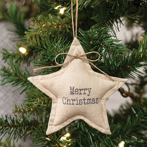 Merry Christmas Muslin Natural Star Ornament