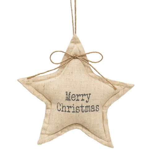 Merry Christmas Muslin Natural Star Ornament