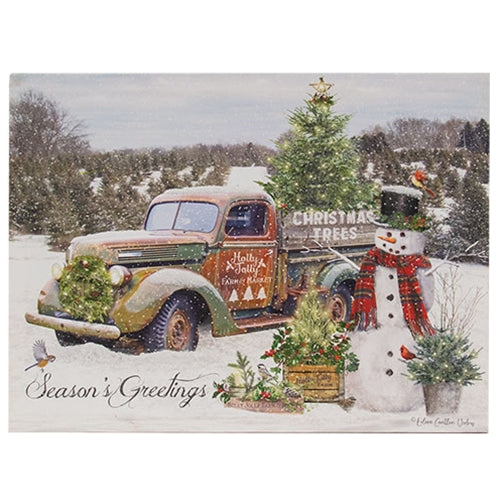 Seasons Greetings Christmas Tree Truck Canvas