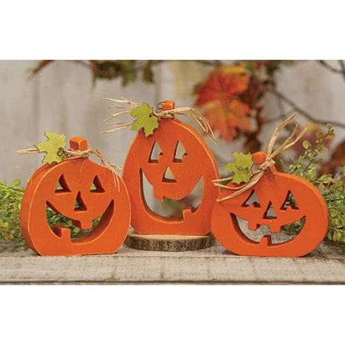 Set of 3 Jack O Lantern Pumpkin Shelf Sitters