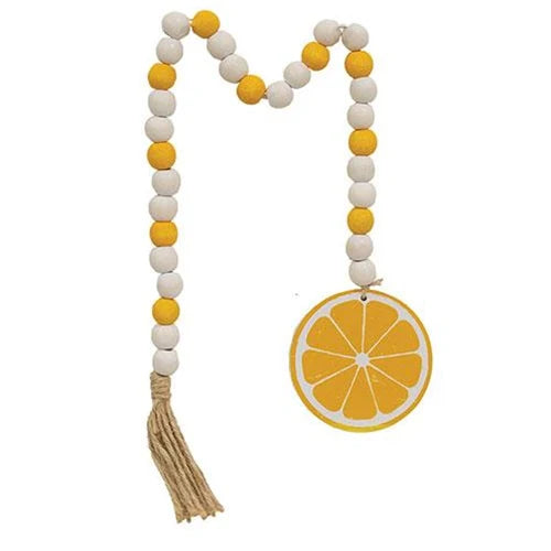 Yellow and White Wood Bead Garland with Wood Painted Lemon Slice