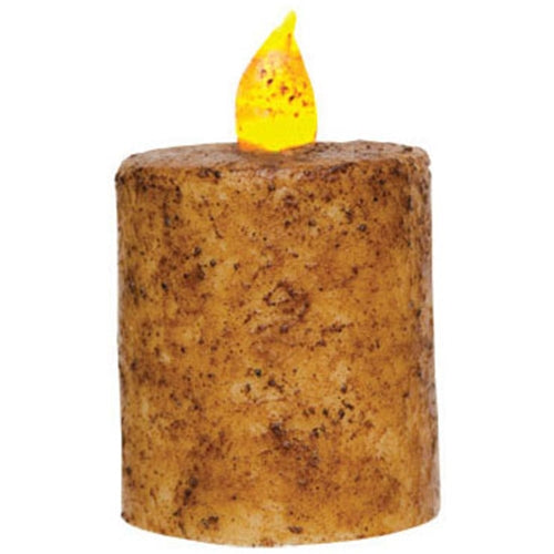 Burnt Ivory Flame Timer Pillar, 2.25" x 2.5"