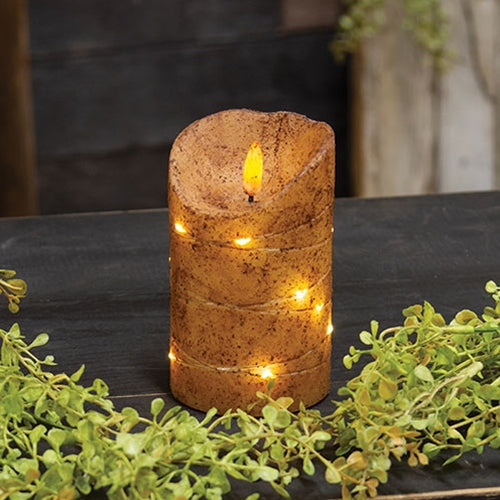 Burnt Ivory LED Wrapped Flicker Flame Timer Pillar, 5"