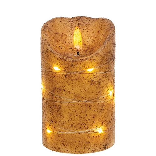 Burnt Ivory LED Wrapped Flicker Flame Timer Pillar, 5"