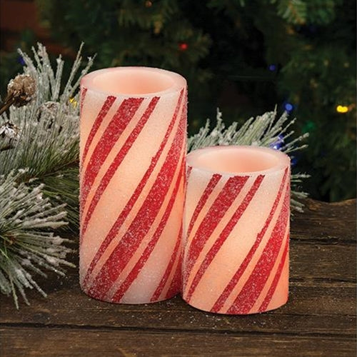 Multi-Stripe Candy Cane Timer Pillar 3 inch x 6 inch