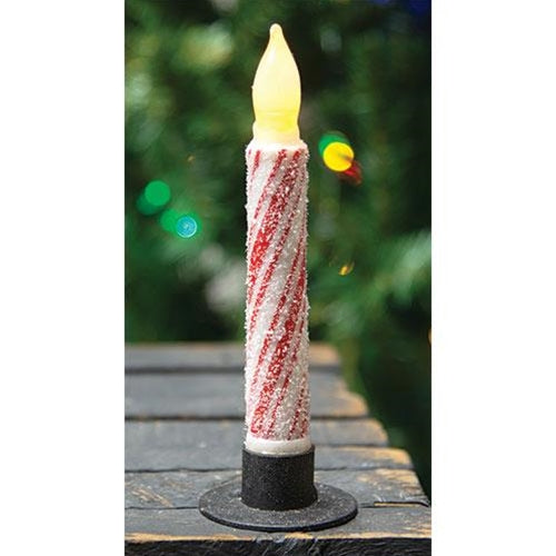 Glittered Candy Cane LED Taper Candle