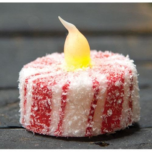 Glittered Candy Cane LED Battery Operated Tealight