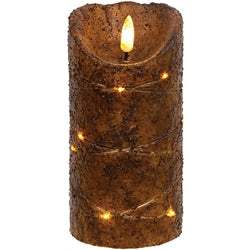 Burnt Mustard LED Wrapped Flicker Flame Timer Pillar Candle