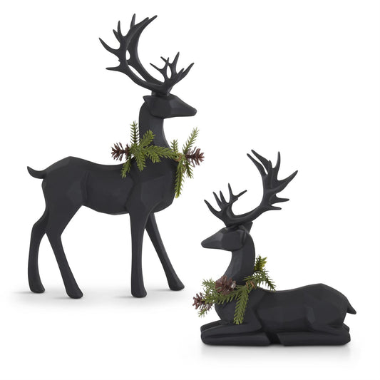 Matte Black Modern Deer with Pine Wreath