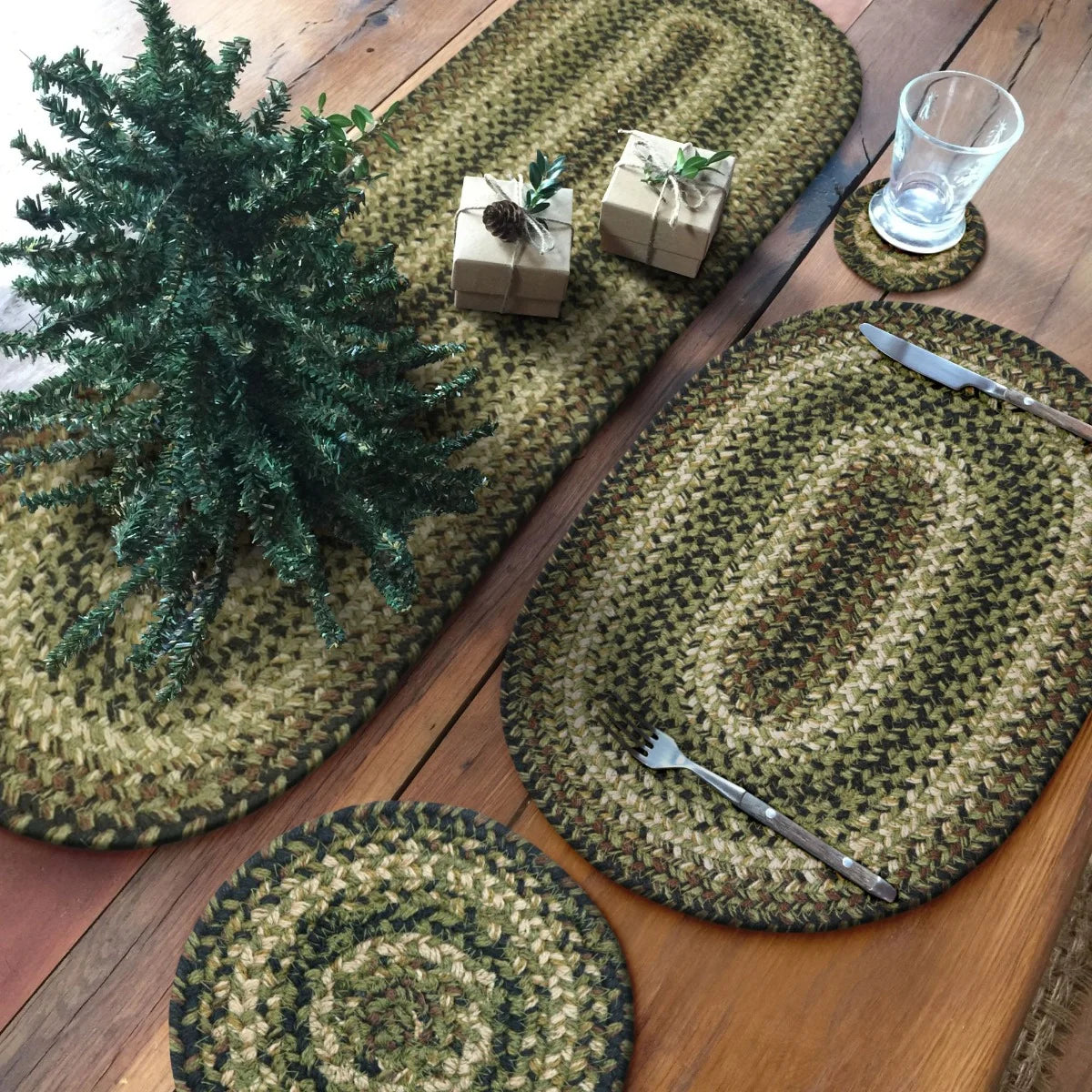 11 x 36 Oval Pinecone Braided Table Runner