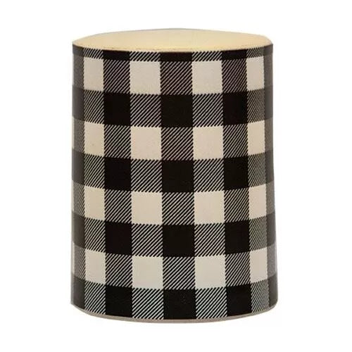 Black Check Electric Pillar Candle With Timer 3 inch x 4 inch