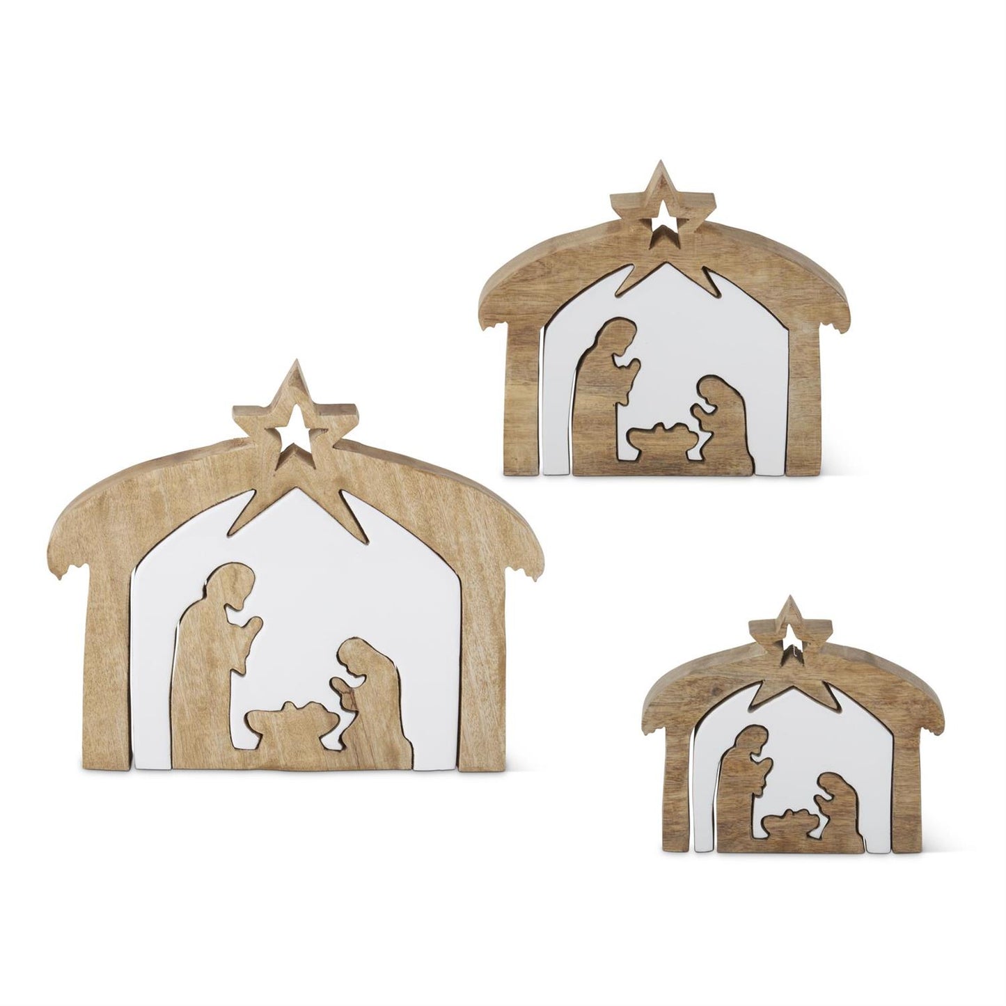 Wood Nativity with Enameled Center Cutouts: Shelf Sitters